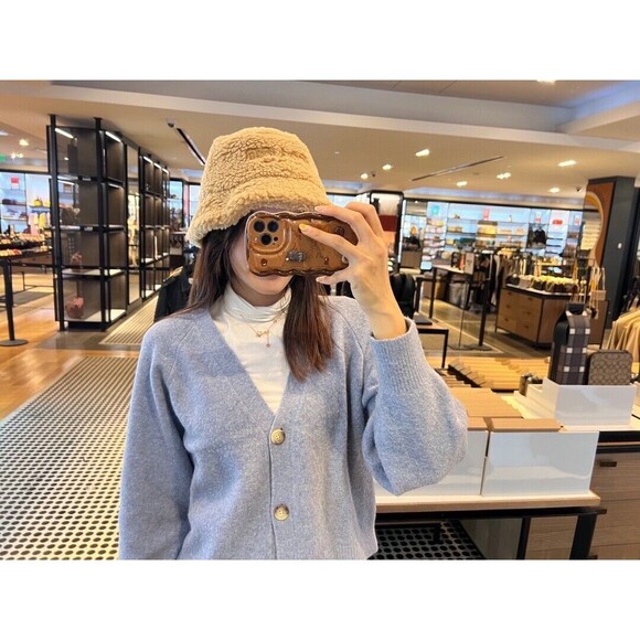 Coach Sherpa Shearling Bucket Hat With Signature Jacquard Lining CB433 NWT $148 - Picture 9 of 9